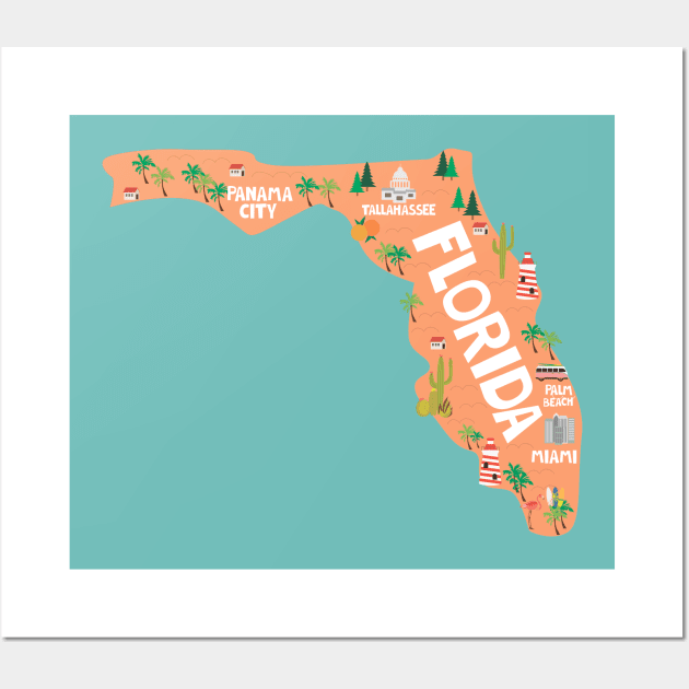 Florida illustrated map Wall Art by JunkyDotCom